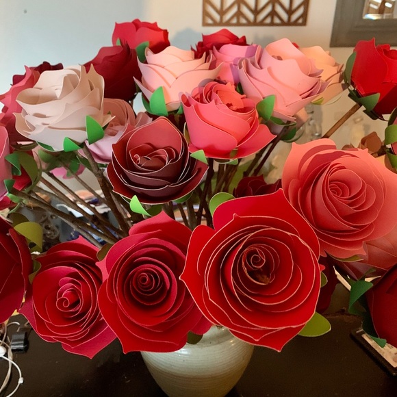 Handmade long stem Paper Roses - Picture 3 of 6